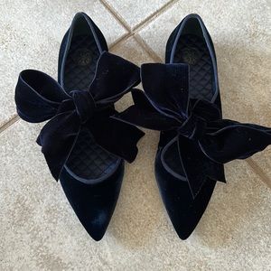 Tory Burch Clara Velvet Bow Flats, Navy Blue, Size 7.5M